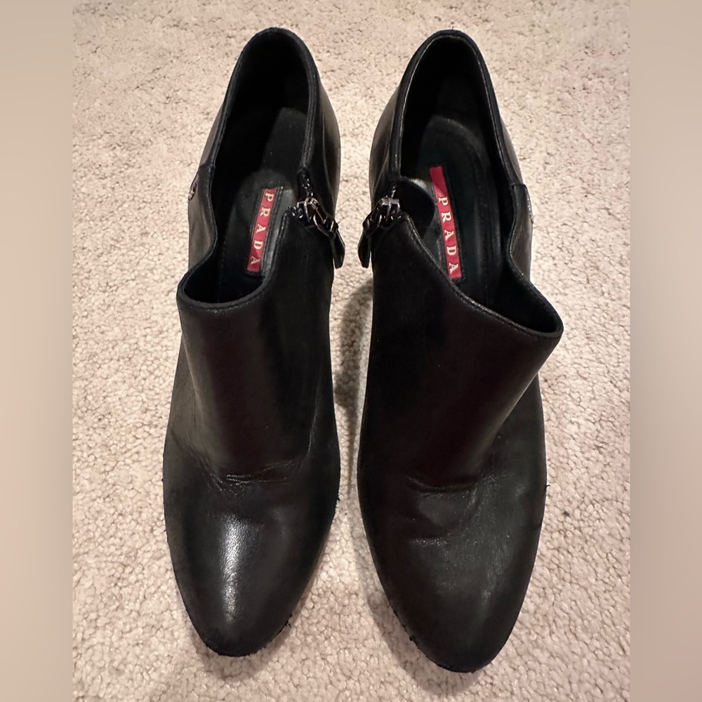 Prada black leather booties size 7